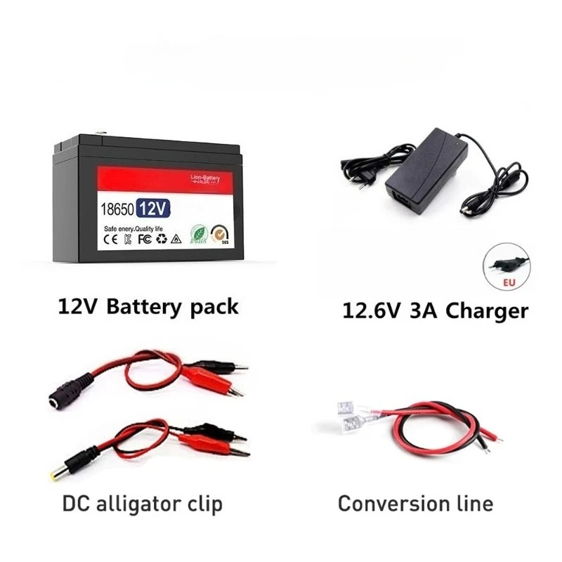 12V 35000mAh 45000mAh 50000mAh Built-in Lithium Battery for Solar Boat LED Sprayer Rechargeable Battery +12.6V 3A EU Charger