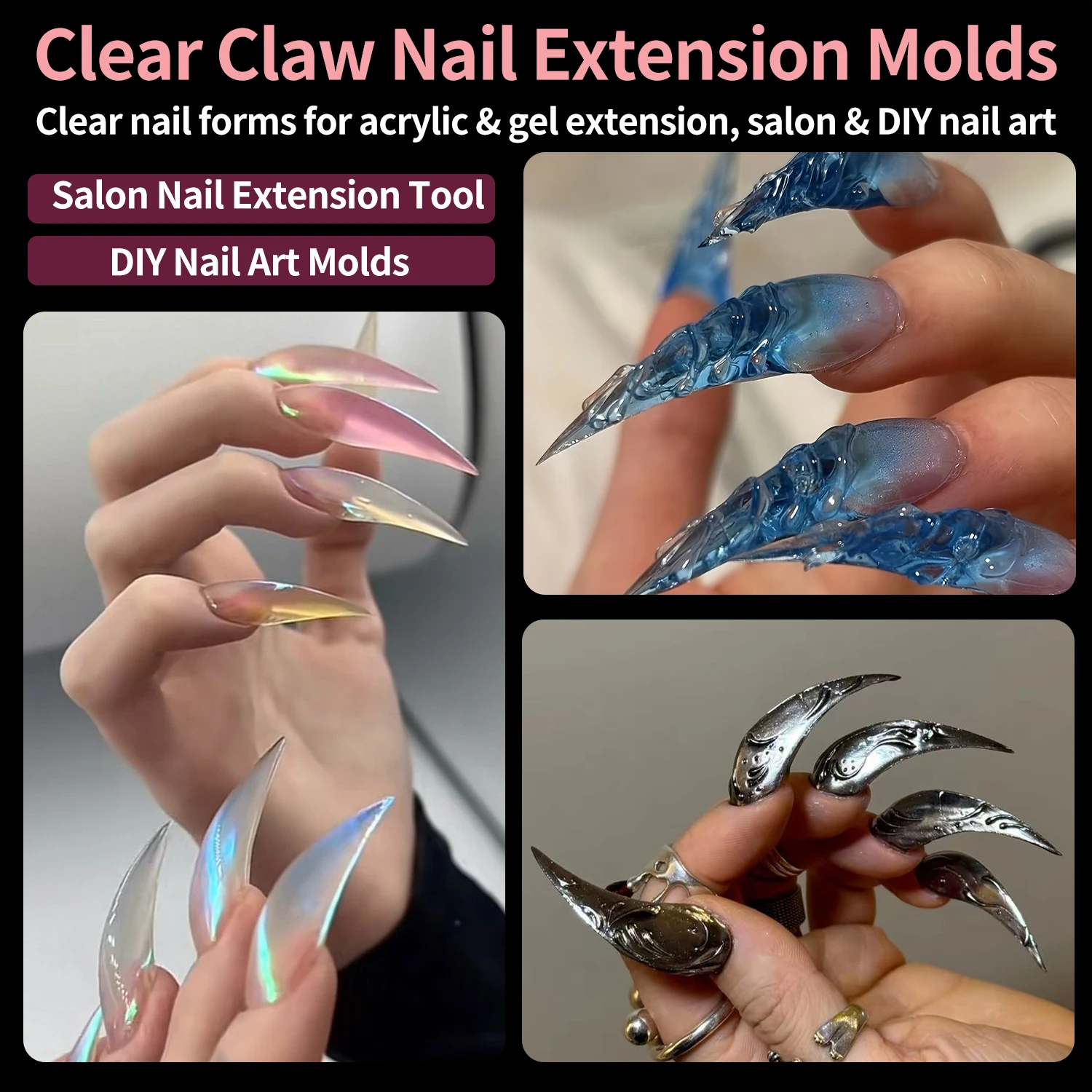 120 Stück Klare Katzenpfoten-förmige Nagelspitzen Nagelformen Lange Gebogene Stiletto-Krallen Vollabdeckung Acryl-Nagelform Gel-Nagelverlängerung – Detail 2
