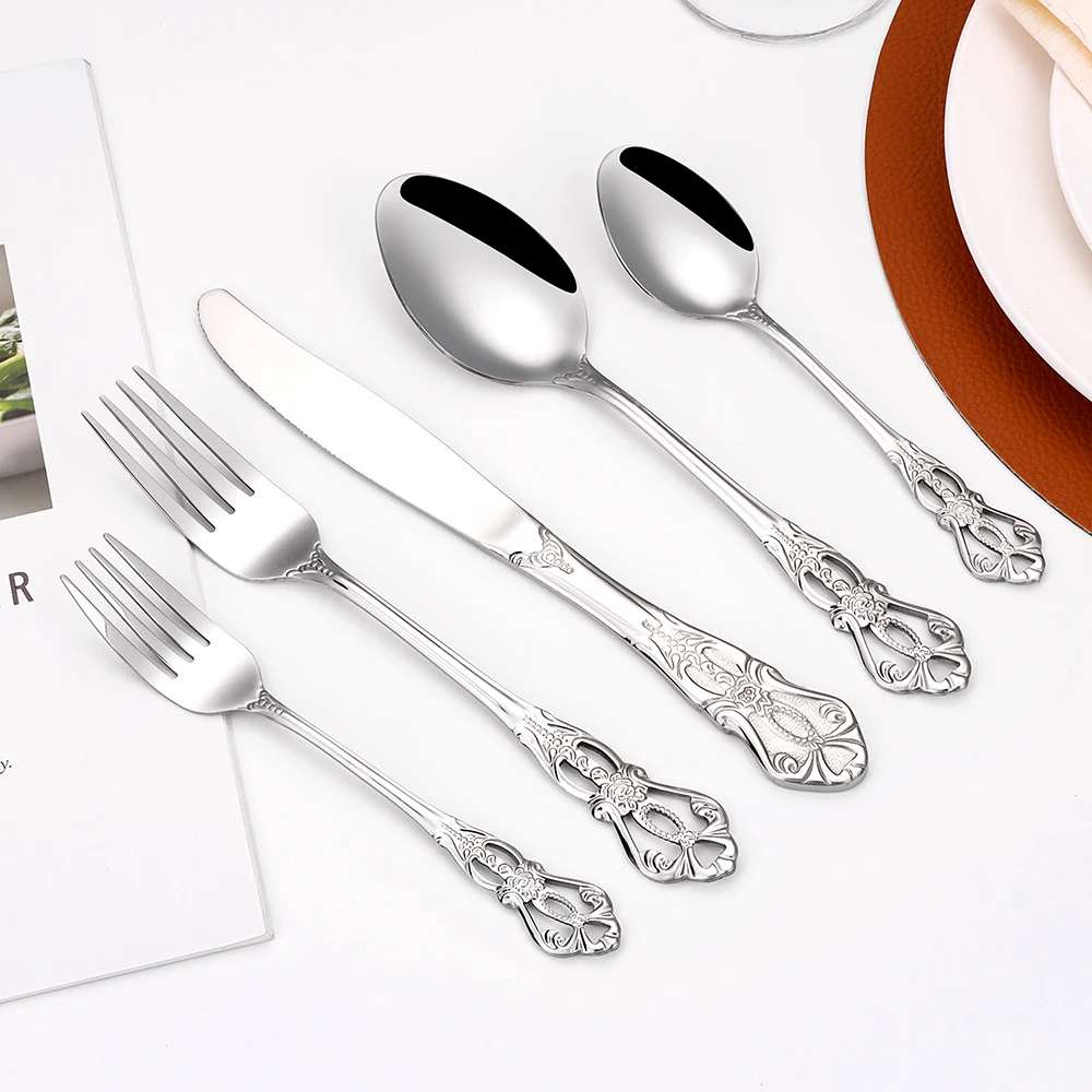 6/24/30 Pieces Sliver Cutlery Set Stainless Steel Tableware Western Luxury Dinner Set Mirror Elegant Knife Fork Spoon Flatware