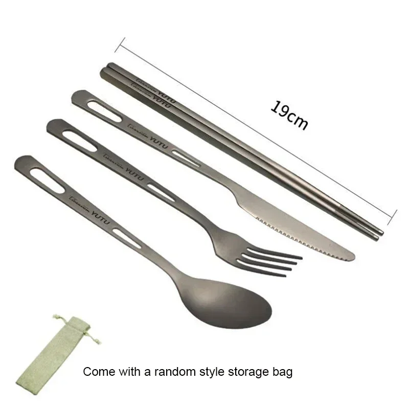 Pure Titanium Tableware Set Outdoor Household Frosted Knife and Fork Spoon Chopsticks Travel Camping Portable Knife and Fork Set