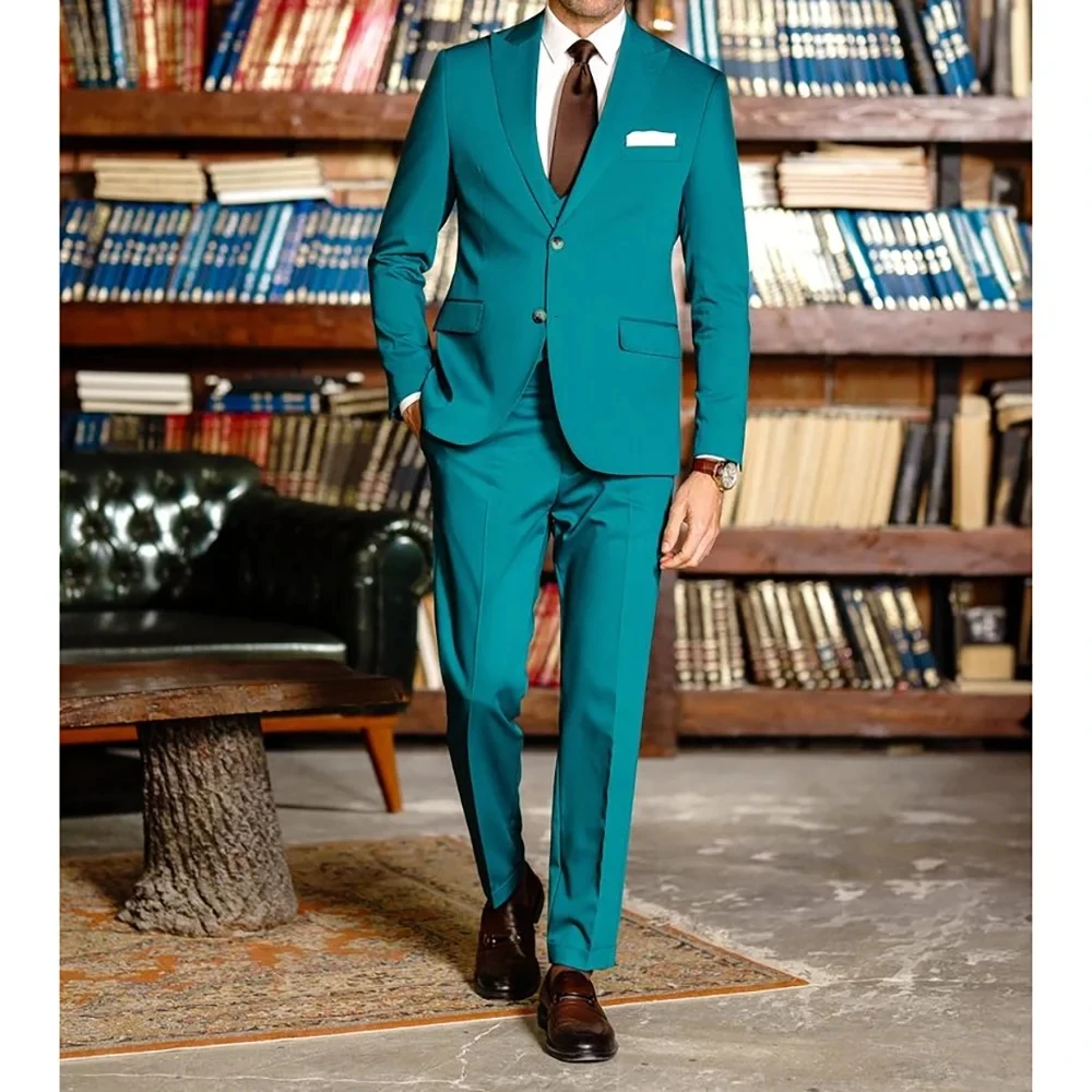 

Handsome Men Suits 2 Piece Set Jacket Pants Wedding Tuxedos Two Buttons Peaked Lapel Groom Wear Party Prom Casual Formal Suits