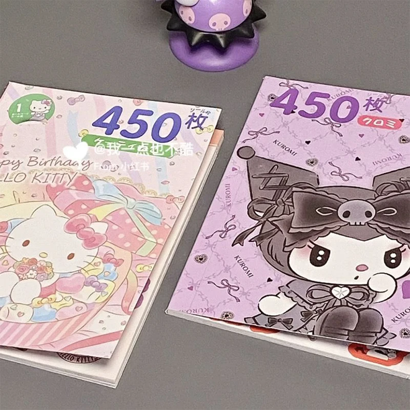 450 Stickers Hello Kitty Sanrio Kawaii Kuromi Mymelody Ledger Material Cute Cartoon Cinnamoroll Waterproof Stickers Diy Kid Gift