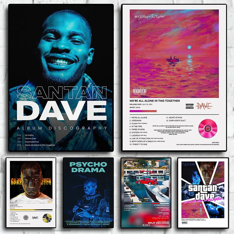 Music Album Game Over De Dave Poster Aesthetic Pop Hip Hop Rapper Psychodrama Concert Single Canvas Print Wall Art Room Decor