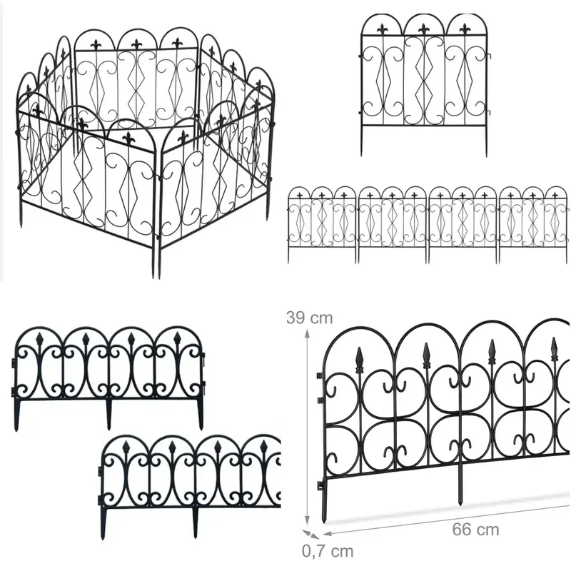 UNHO Decorative Garden Fence Panels 5 Pack Outdoor Iron Fencing Trellis Lawn Edging Animal Dog Barrier Landscape Powder