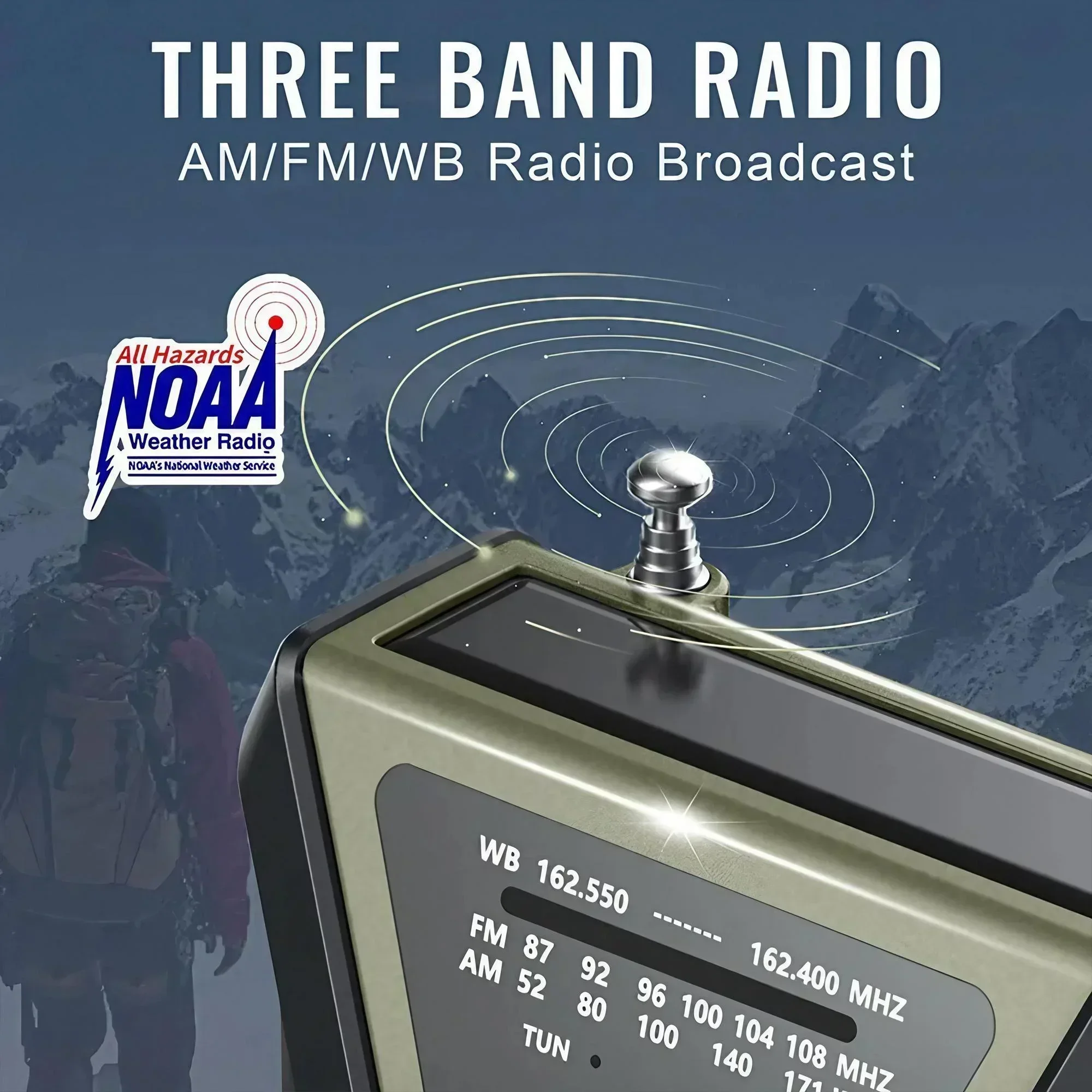 4000 mAh SOS-alarm Noodweerzaklamp Handslinger Zonnebatterij AM FM-radio Oplader voor mobiele telefoon