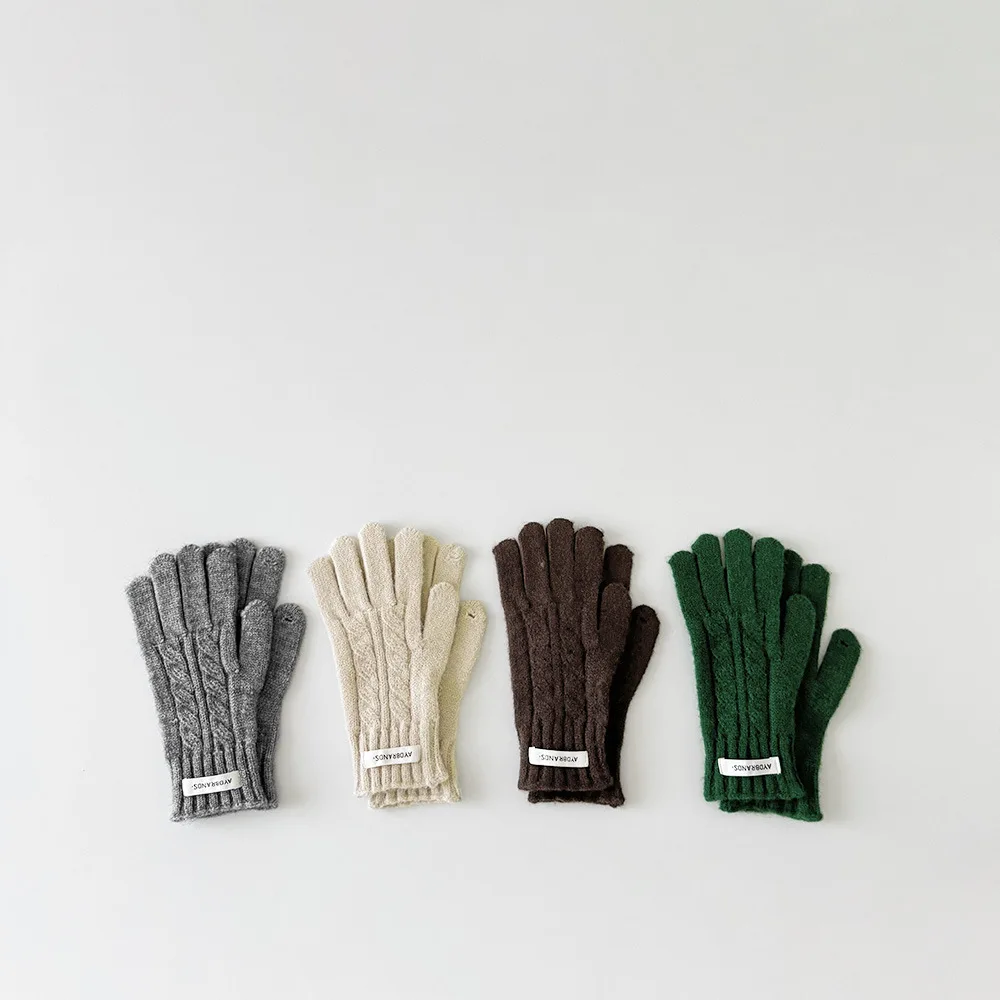 7-16Y Children's Gloves Can Touch Screen Autumn Winter New Korean Kids Knitted Five Finger Glove Boys Girls Teens Warm Gloves