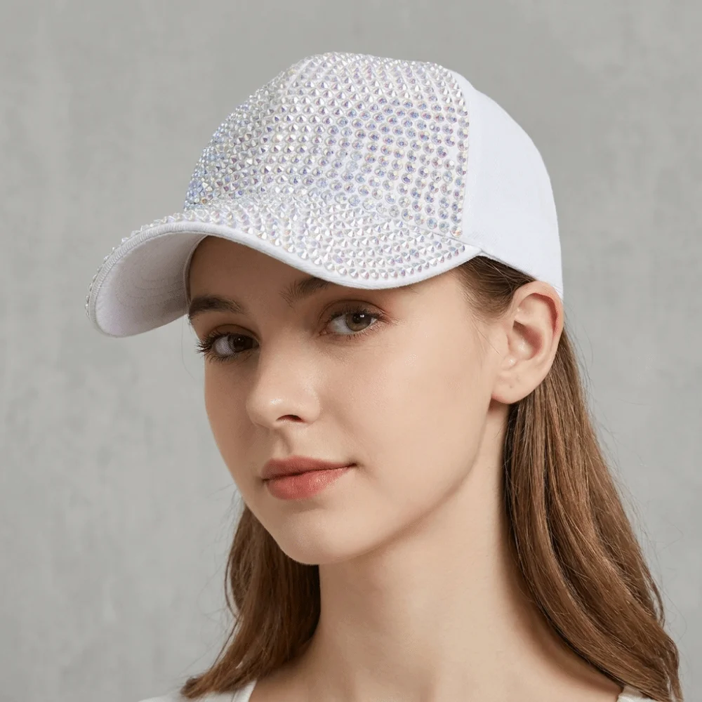Solid Color Rhinestones Baseball Cap Adjustable Bling Bling Sunscreen Sun Hat Peaked Cap Korean Style Sunshade Peaked Cap Girl