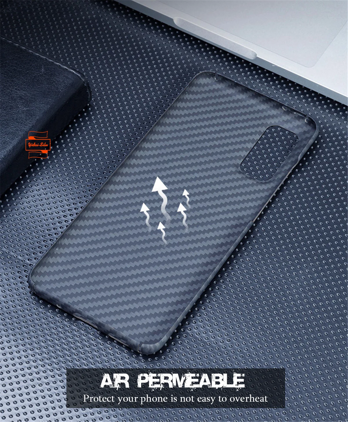 Yidai-Silu Military Case Bulletproof Thin Carbon Aramid Fiber Sturdy Durable Anti-fingerprint Cover for HUAWEI P40 Pro Plus