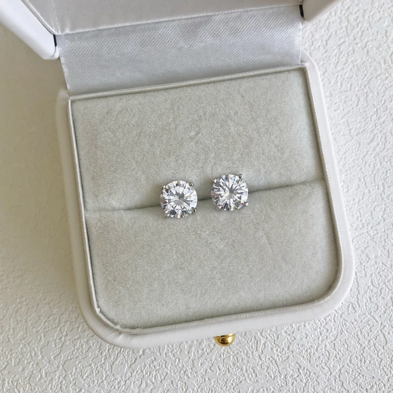 

Shining U S925 Silver 8mm Round Rectangle High Carbon Diamond Gems Stud Earrings for Women Fine Jewelry Cleanfit Summer