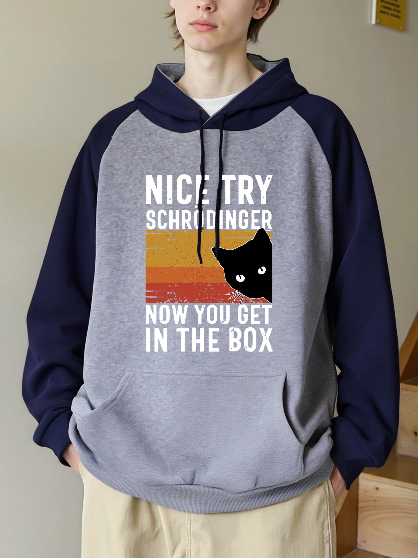 Schöne Probe Schrödinger Katze Design Raglan Hoodiy Männer Tasche Hoodies Casual Kleidung Fleece Weiche Pullover Mode Straße Tops