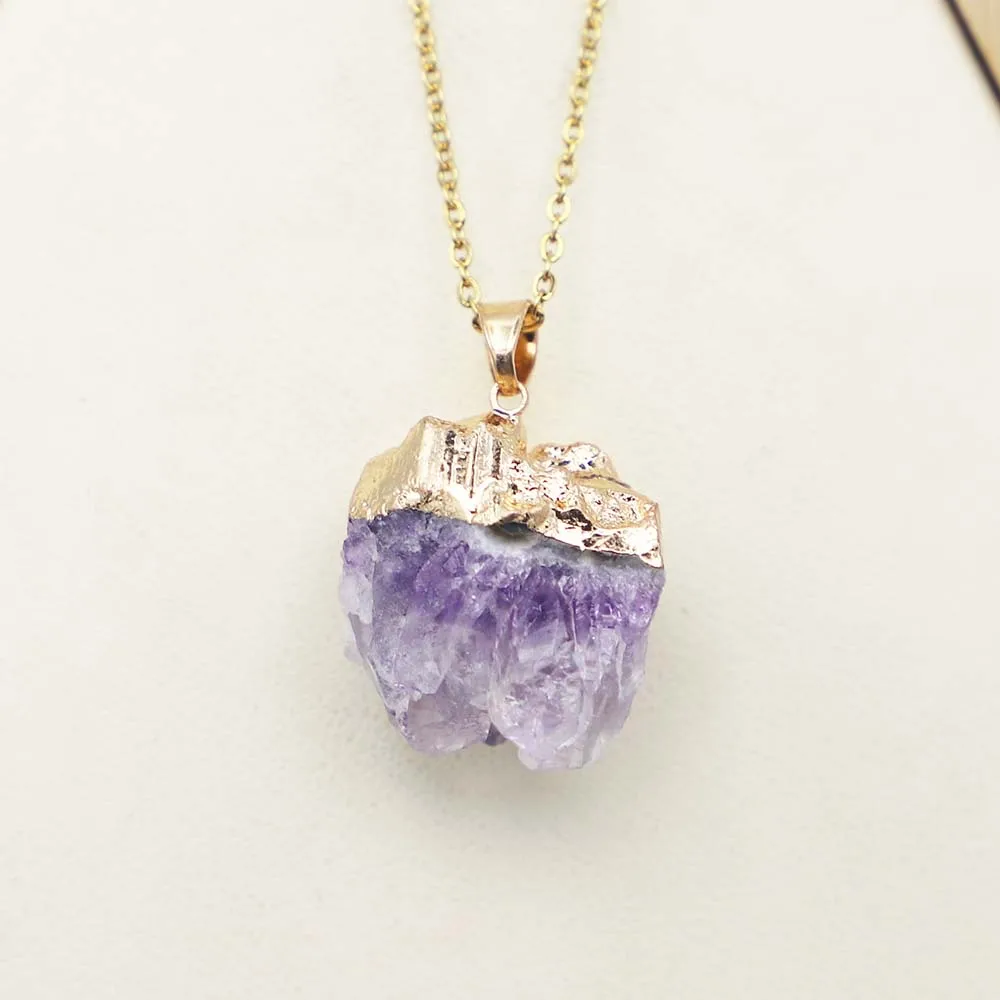 

Natural Amethyst Necklace Pendants Tooth Gilt Edged Crystal Cluster Amorphous Reiki Charms Amulet DIY Jewelry Accessories 10Pcs