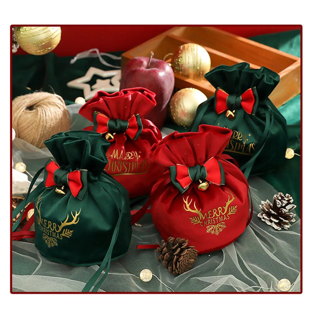 Merry Christmas Eve Storage Bag with Drawstring Gift Packing Festival Party Candy Decoration Pack Dessert Biscuit