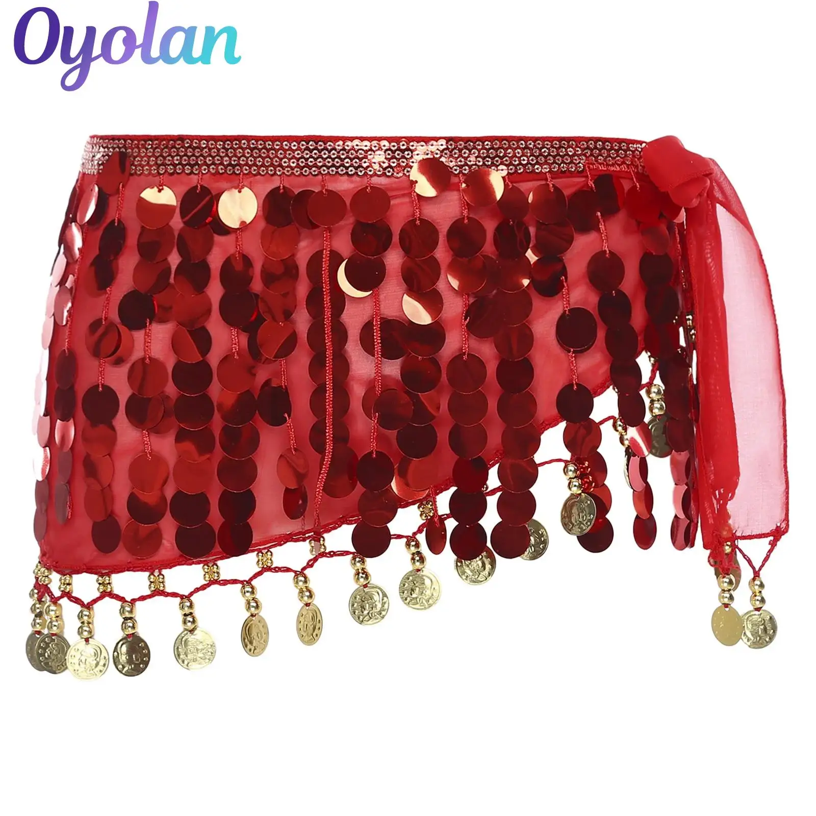 

Womens Belly Dance Sequin Tassel Hip Scarf Lace-up Waist Skirt Wrap Skirt Indian Dance Chacha Latin Dance Performance Costume