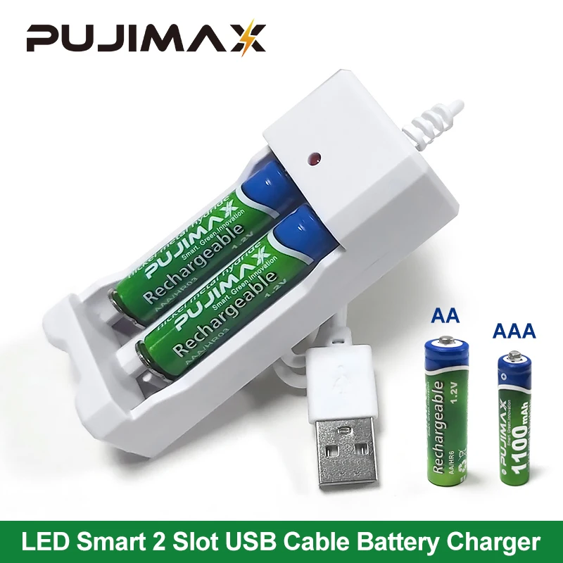 PUJIMAX 2 Khe Pin Ni-MH Sạc USB Cắm Cho 1.2V AA/AAA Pin Sạc Thông Minh Sạc Nhanh phụ Kiện