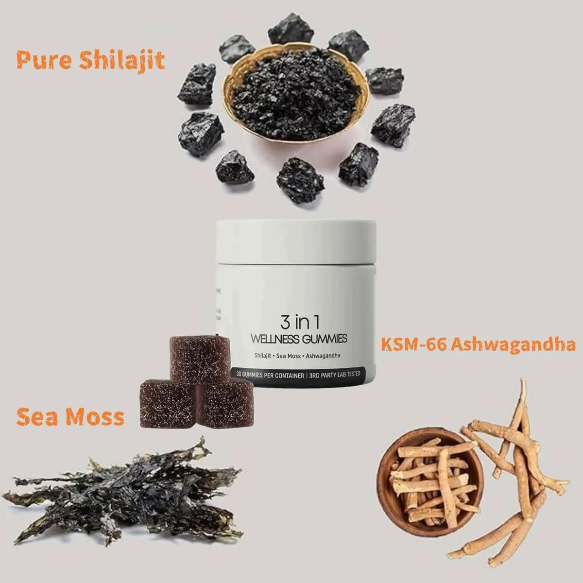 3 In 1 Wellness Gummies Shilajit Sea Moss Ashwagandha Supplement Improves for Man Energy Stamina, Male Power view 6