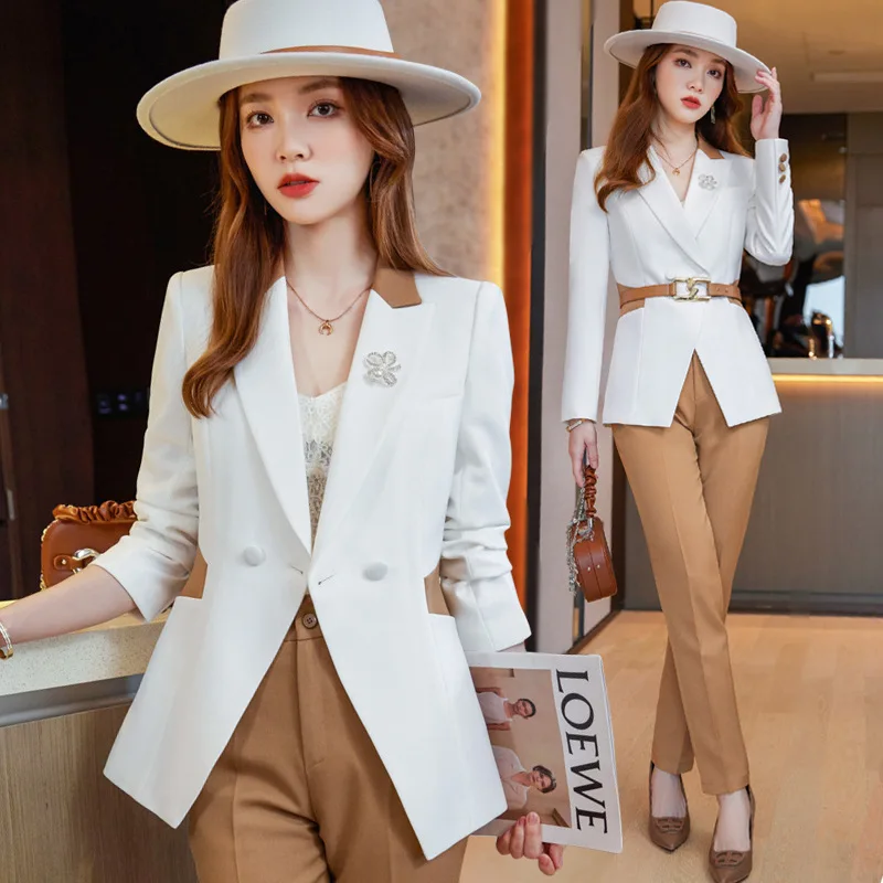 

2022 New Korean Style Women's Long Sleeve Professional Tailored Suit Formal Trouser Suit Interview Sales Work Clothes 617