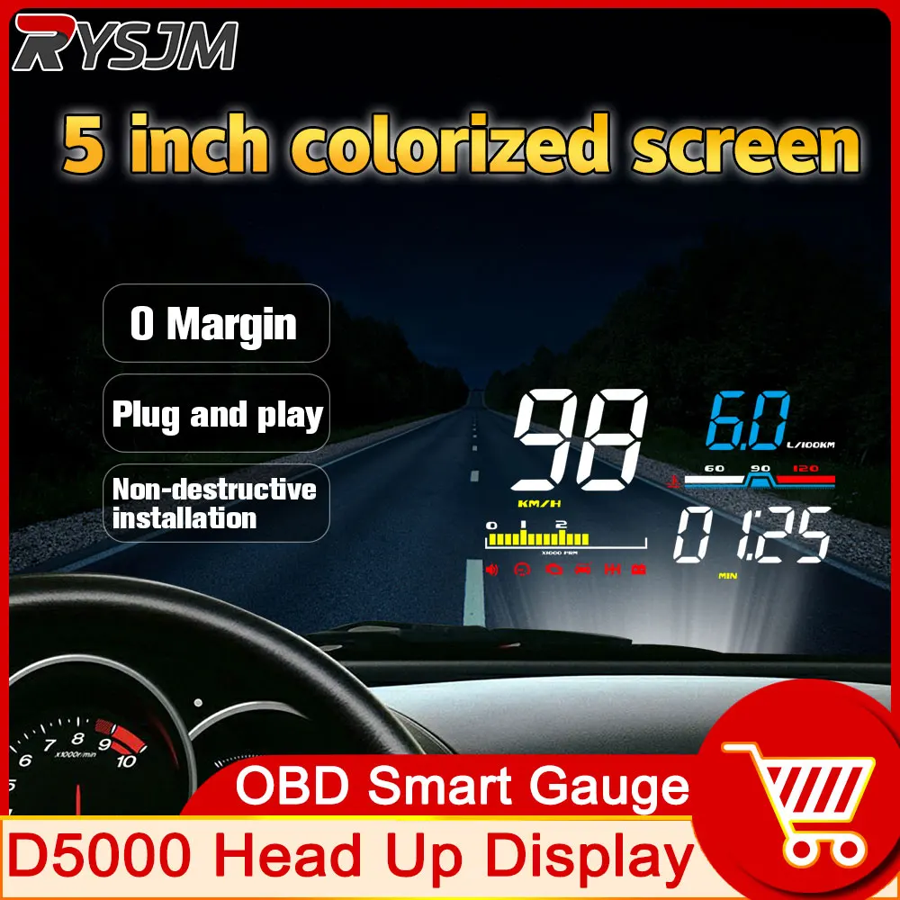 

Car Head Up Display D5000 OBD2 Diagnostic Tool HUD Digital Security Alarm Speedometer Windshield Screen Projector Tachometer