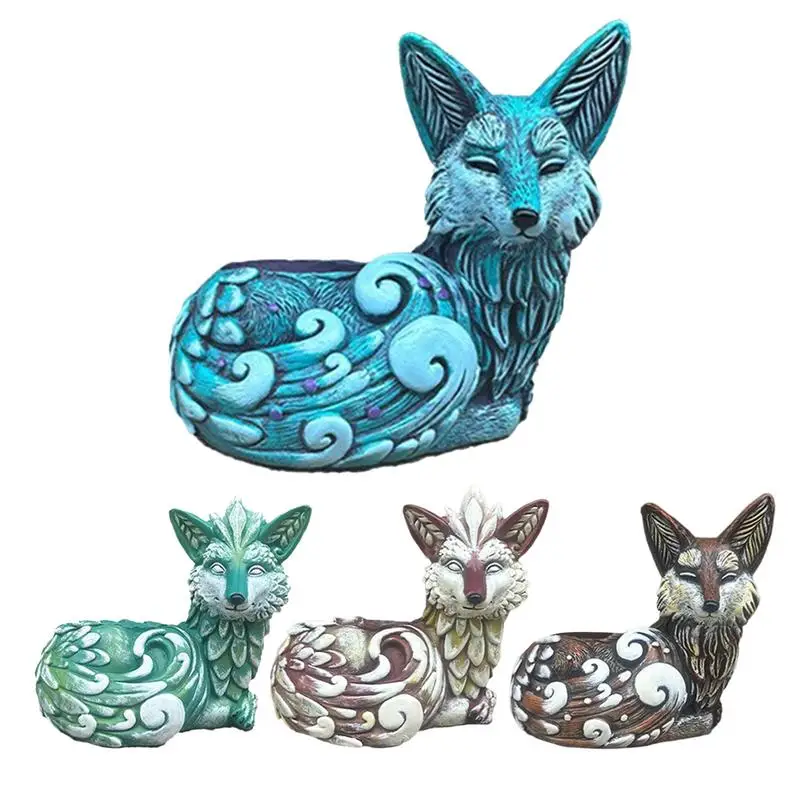 

Кашпо в форме лисы, статуя животного из смолы, сочный элегантный цветочный горшок, декоративный горшок, украшение для балкона, столешницы