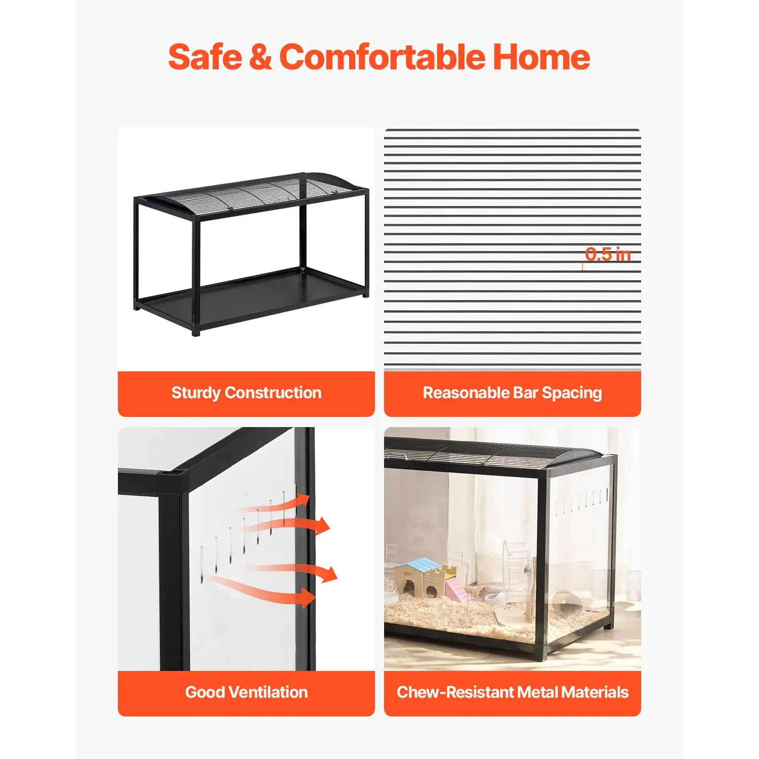 360-Degree Transparent Hamster Cage Small Animal Habitat 37.8 X 18.5 X 21.7 Inhabited Ventilated Pet Mouse for Hamsters Mice