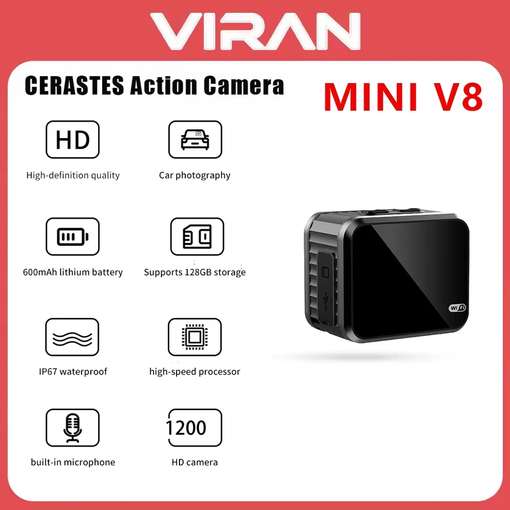 Cámara de Acción VIRAN MINI V8 Ultra HD para Casco de Bicicleta