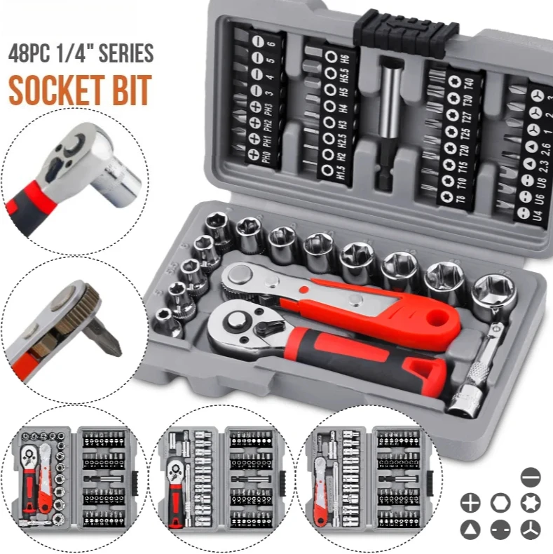 Cacciaviti a taglio per riparazioni auto e utensili manuali Set di punte e cricchetti a sgancio rapido da 1/4", acciaio Cr-V con Phillips