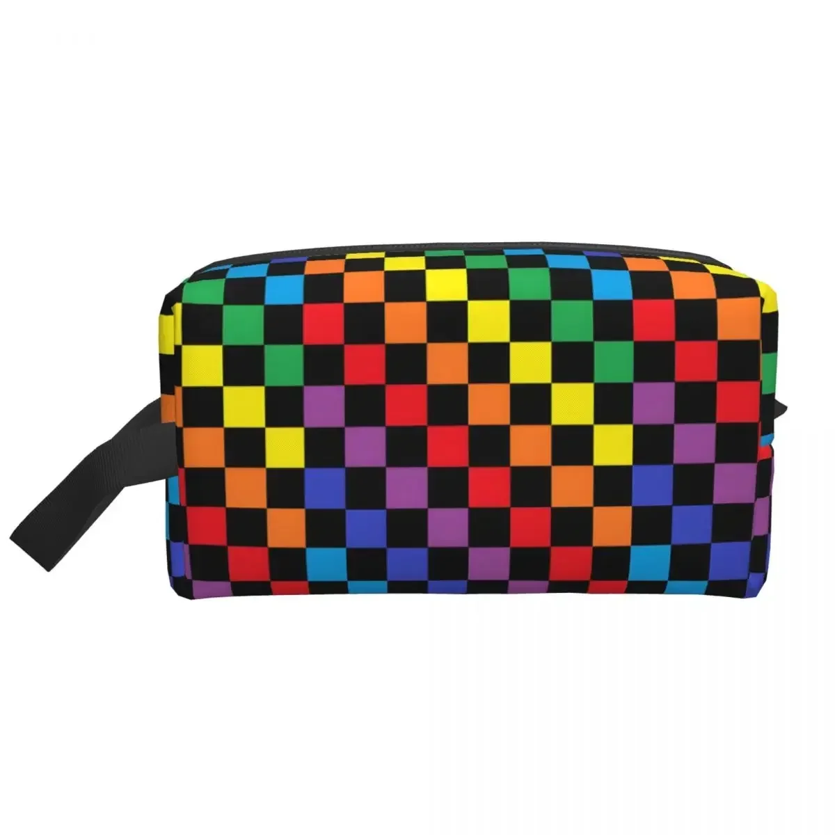 Rainbow Squares Pattern Checkered Cosmetic Bag Women Large Capacity Makeup Case Beauty Storage Toiletry Bags Doop Kit Box