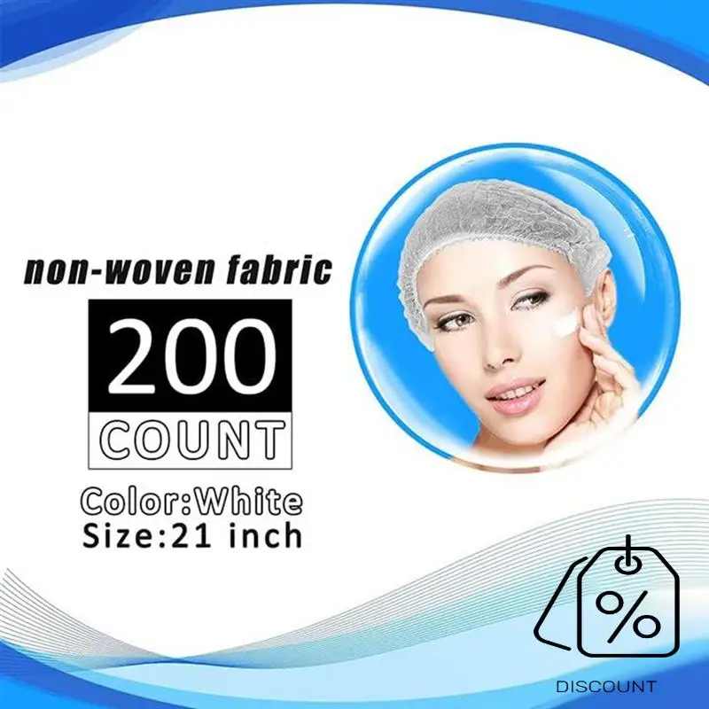 BAAG-200 ชิ้นตาข่ายคลุมผมแบบใช้แล้วทิ้ง - 21 นิ้ว - หมวก Bouffant จํานวนมากตาข่ายคลุมผมไม่ทอสําหรับบริการอาหารโรงพยาบาลห้องปฏิบัติการ