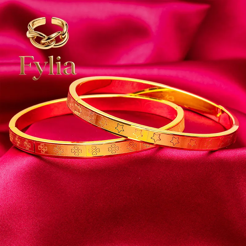 Fylia Jewelry  Fylia Jewelry   24K gold five-pointed star clasp bracelet | AU999 full gold, three-dimensional five-pointed star