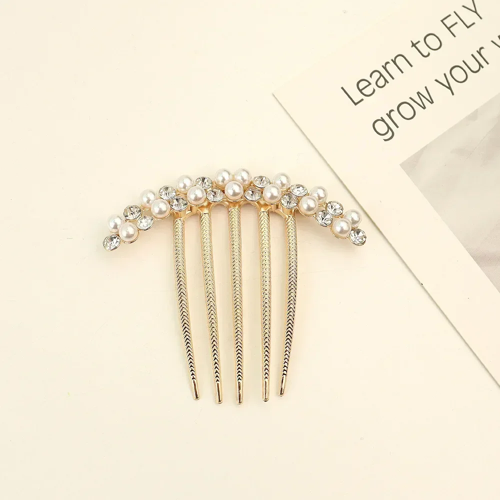 Vintage Elegant Pearl Hair Comb Clip Hair Side Comb Tooth Hairpin Women Girls Ladies Hair Ornaments Rhinestone Style Accessories