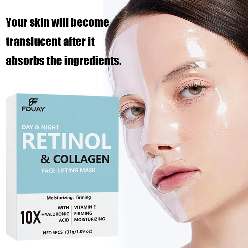 FDUAY Collagen & Retinol Face Lifting Mask Set - 5 Pack Portable Box with Multiple Nutrients for Smooth Skin Elasticity