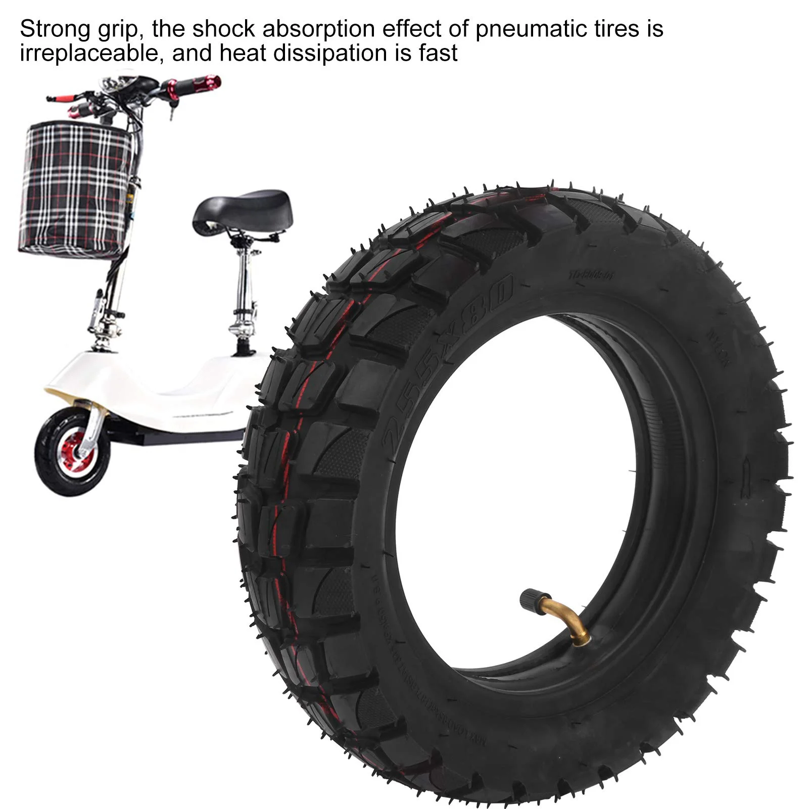 255X80 Tire Inner Tube Outer Tyre for Electric Scooter 10X Upgrade 10 Inch Off Road Tire,90 Degree