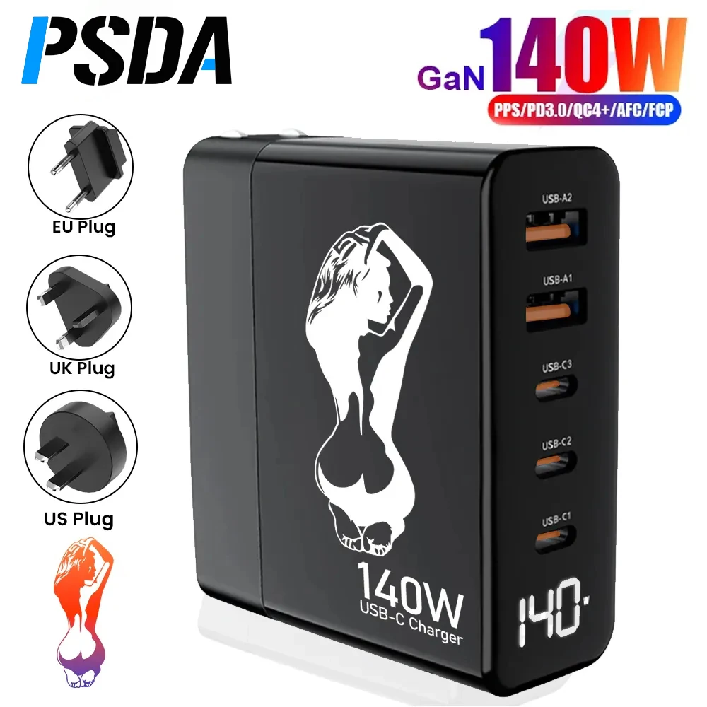 PSDA 3D 140W USB C Wall Charger 5 Ports GaN PD 100W PPS 45W Fast Charger for MacBook Pro/Air iPad iPhone 14 Galaxy S22/S21 Pixel