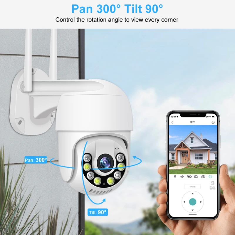 Smar 3MP PTZ WiFi Camera Outdoor Auto Tracking Ai Human Detect Full Color Night Vision Two Way Audio IP Camera ICsee APP