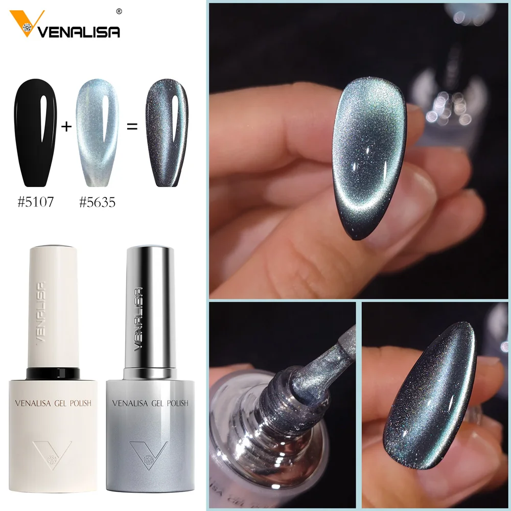 1 Stück Venalisa 10 ml Nagelgel-Nagellack, Rundpinsel, HEMA-FREI, TPO-FREI, Soak Off Sparkle Cat Eye Gel-Lack, weiche Textur, Gel-Lack