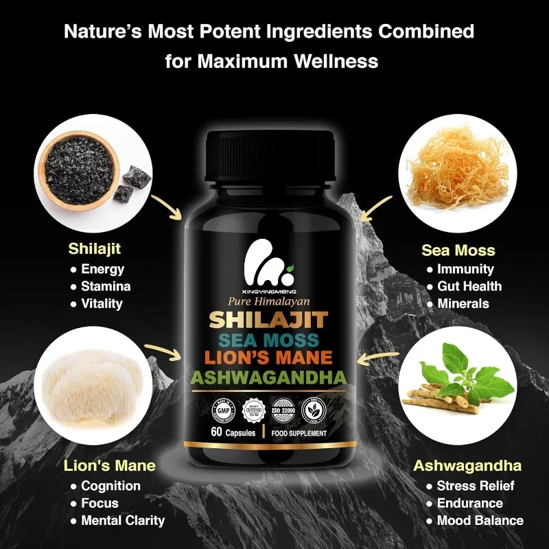

Shilajit Seaweed and Lion Mane Capsules - Whole Health Supplement -60 Pure Vegetarian Capsules