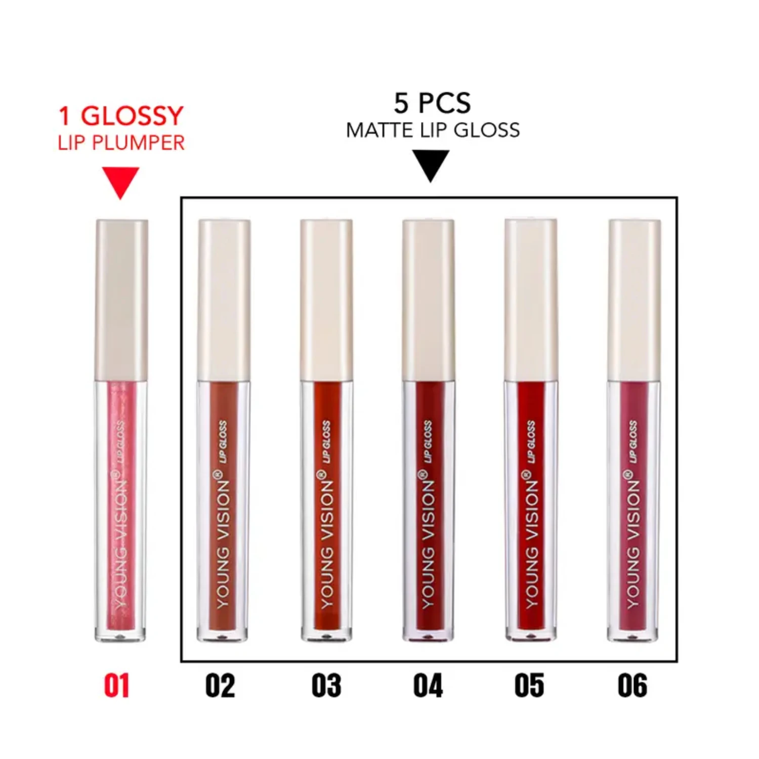 5er-Set Young Vision Schöne matte Lippenstifte mit Lipgloss, Lippenfleck, Peel Off Chap Stick Rouge, wasserfestes Make-up, Make-up-Set