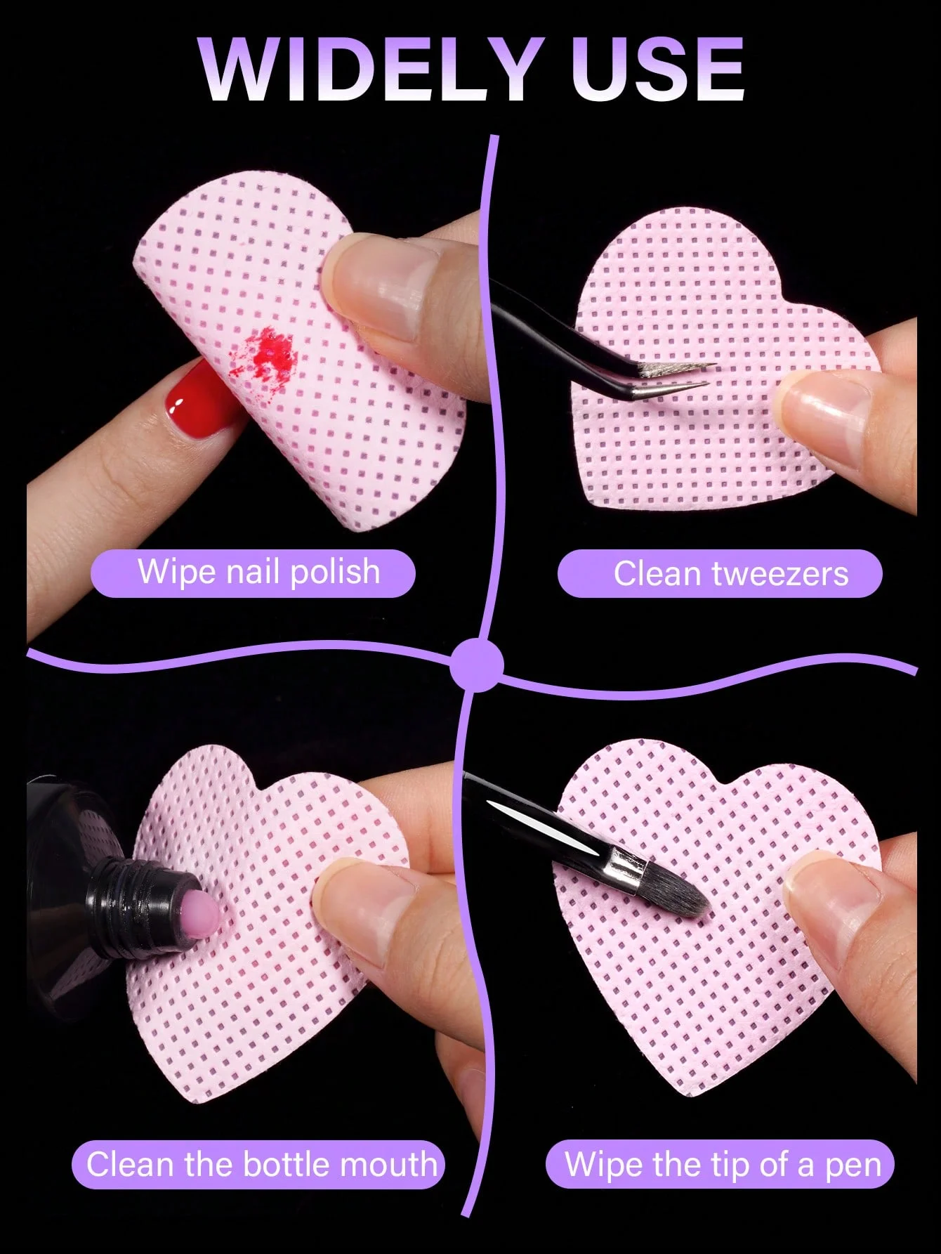 200 قطعة من من منشفة أظافر متعددة الألوان على شكل قلب، وسادة تنظيف ناعمة غير منسوجة فائقة الامتصاص، تستخدم لغراء تمديد الرموش