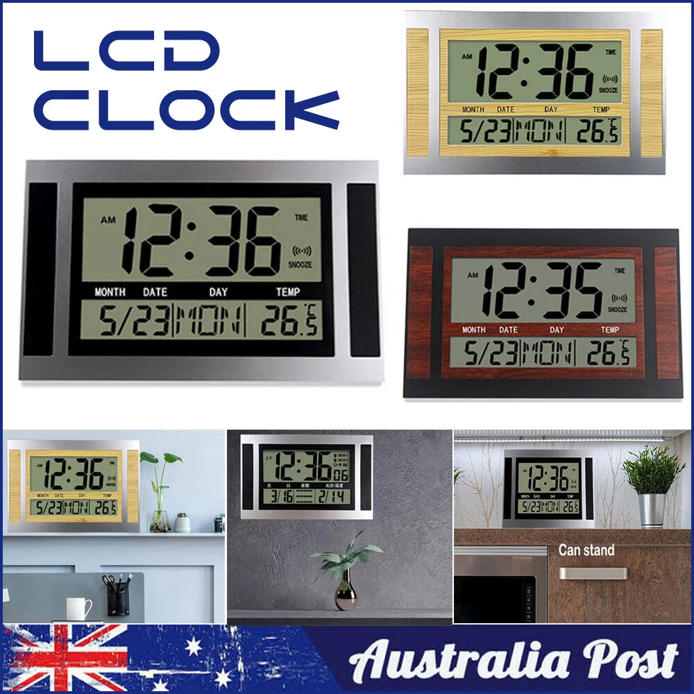 Multifunctional Wall Clock Large LCD Display Digital Alarm Clock With Thermometer Hygrometer Wall Clocks Home Office Decoration