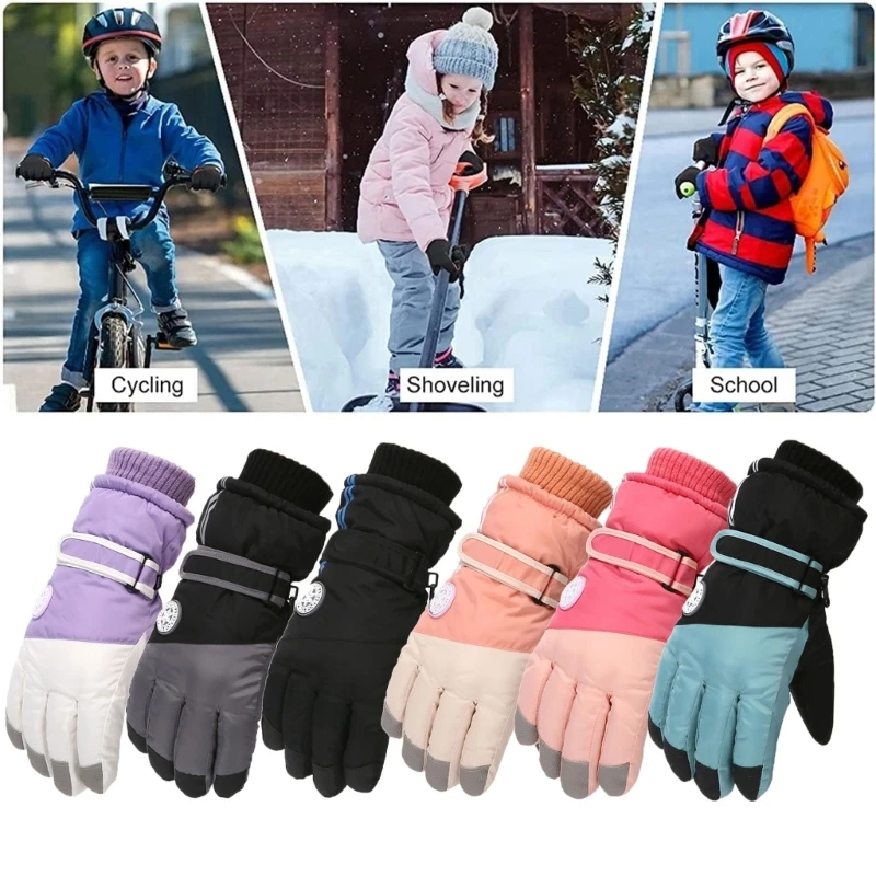 1 par guantes invierno impermeables para niños, guantes con dedos completos, guantes deportivos gruesos y cálidos para