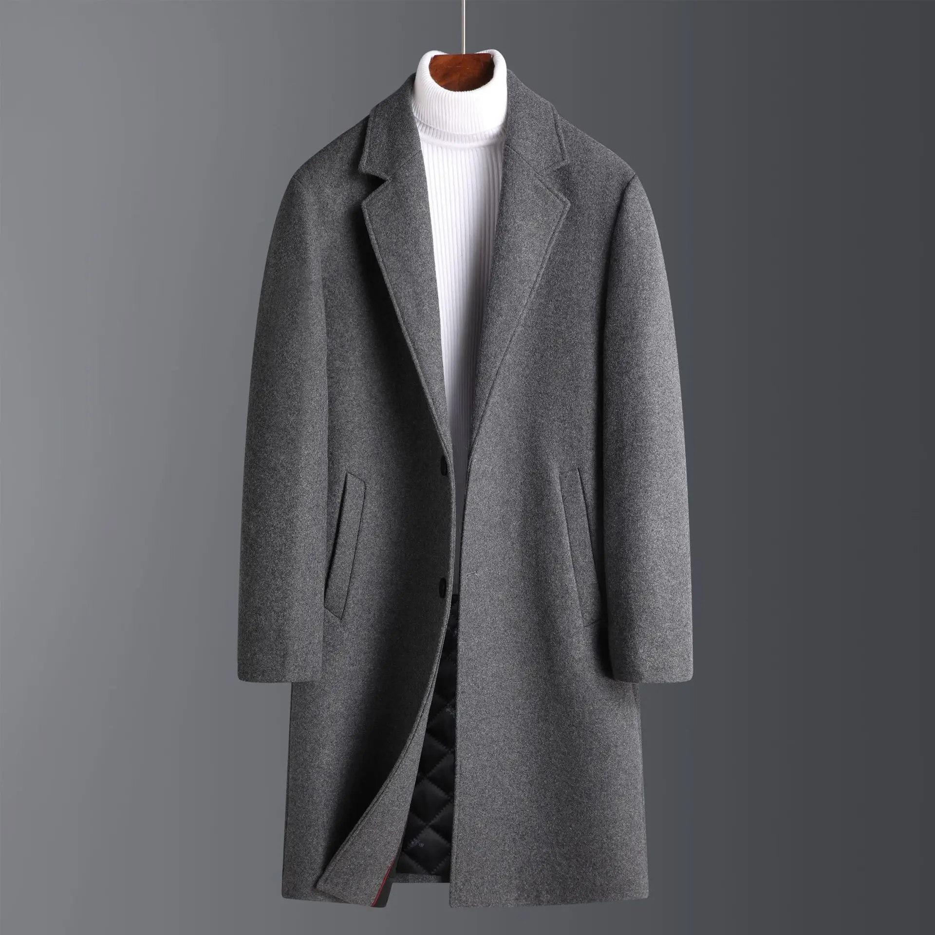 2024 Winter Wool Coat Casual Men's Fashion Trend Medium To Long Thickened Double Sided Woolen Windcoat Coat Trench Coat Men