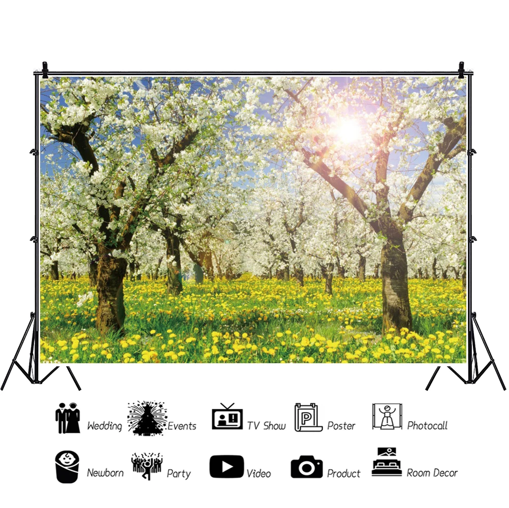 Spring Scene Photography Backdrop Green Trees Flowers Photocall Portrait Photographic Party Decoration Background Photo Studio