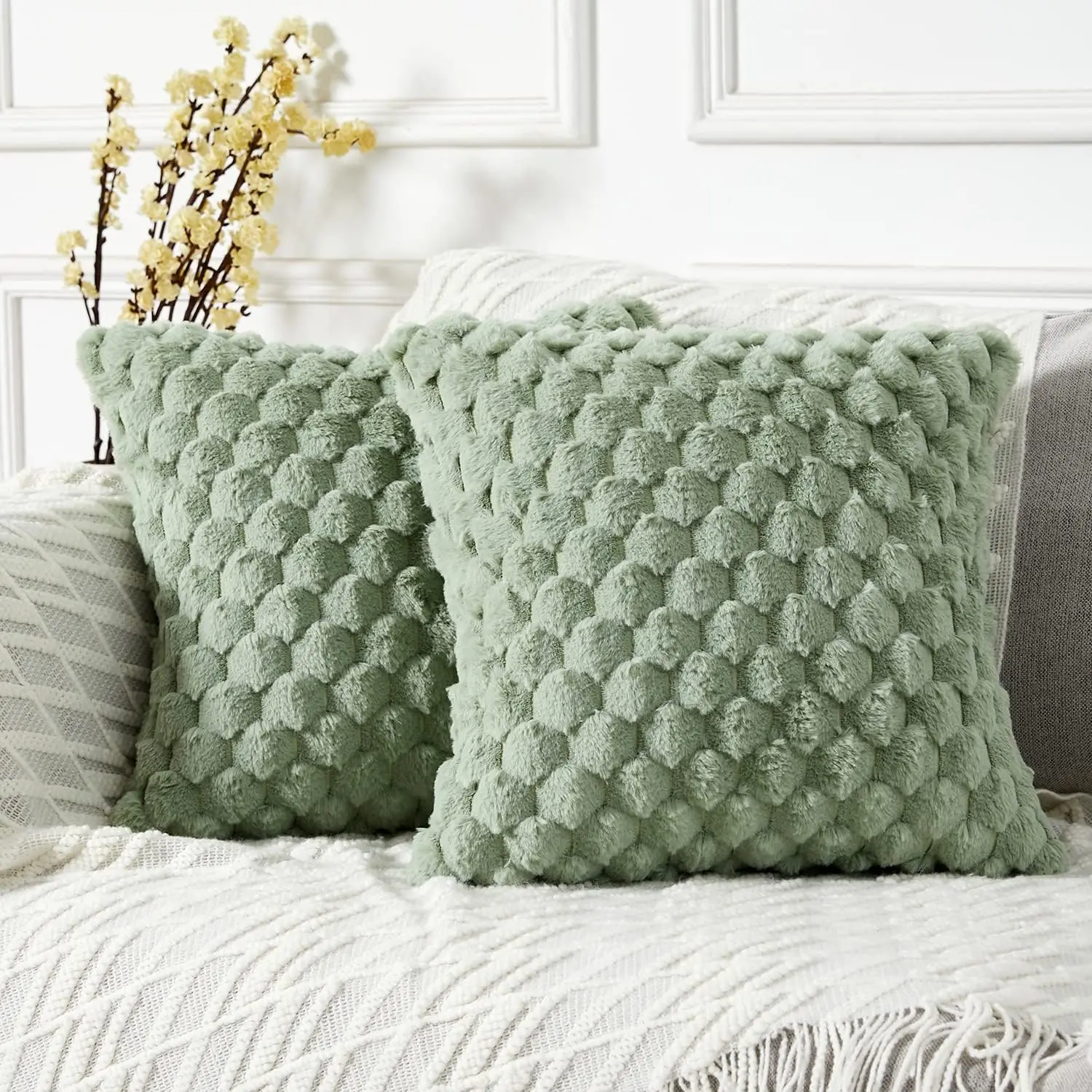 

Pa Of 2 Super Soft Cozy Decorative Throw Pillow Covers Fuzzy Plush Luxury Cushion Cover Pillowcase For Sofa Couch Bed