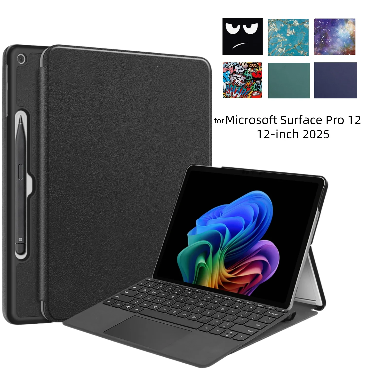 

Для Microsoft Surface Pro 12 Чехол 2025 Тонкий откидной чехол из искусственной кожи с многоугольной подставкой, подходящий для Surface Pro 12 (без клавиатуры)