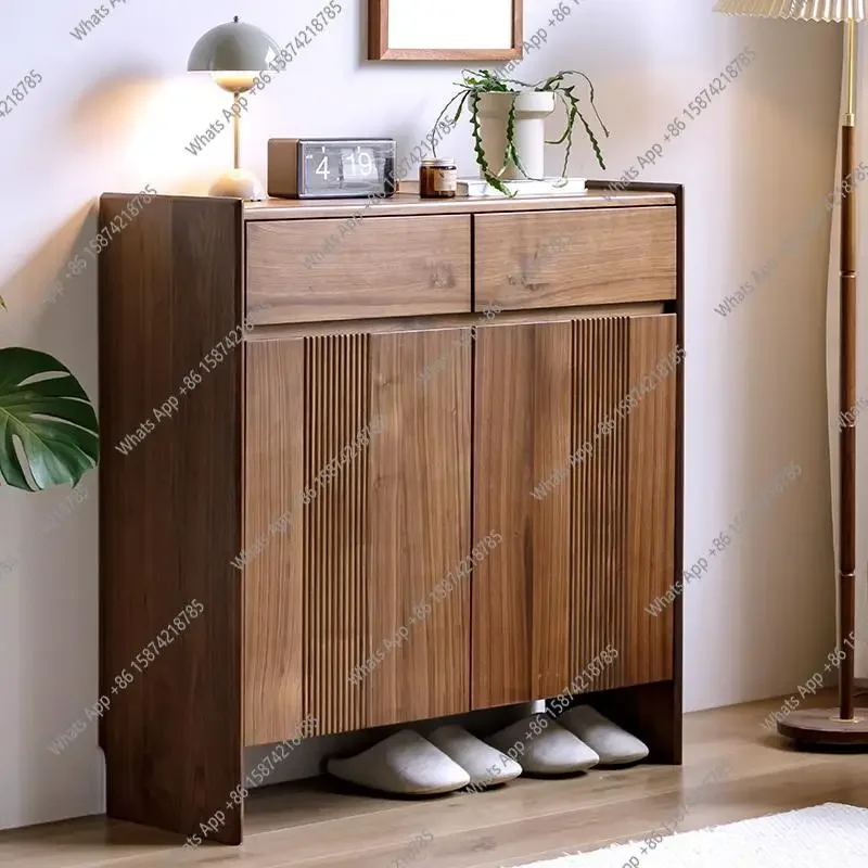 

C All Solid Wood Shoe Cabinet, North American Black Walnut Entrance Hall, Entrance Cabinet, Retro Double-open Storage Cabinet, S