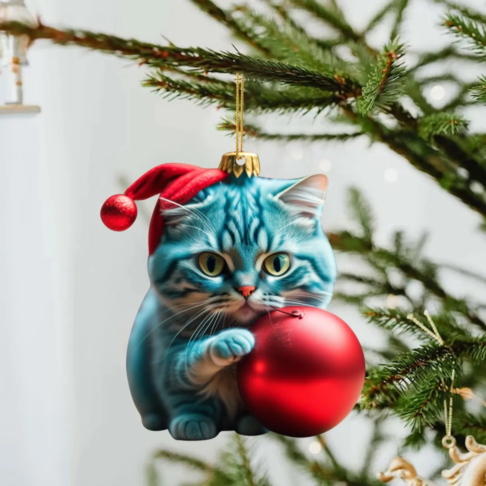 Christmas Modern Home Decoration,Car Pendant Hanging Ornament2d Acrylic Funny Cat Christmas Tree Ornament Cat Acrylic Ornament