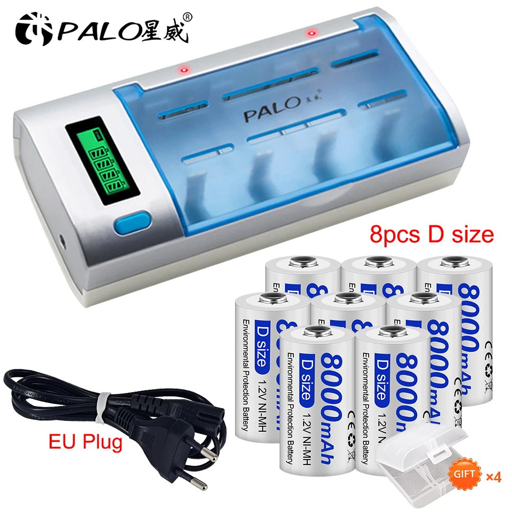 

PALO 1.2V 8000mAh D Cell NI-MH Rechargeable Battery D Size NIMH R20 Batteries for Flashlight Gas Stove Cooker RC Camera Toy