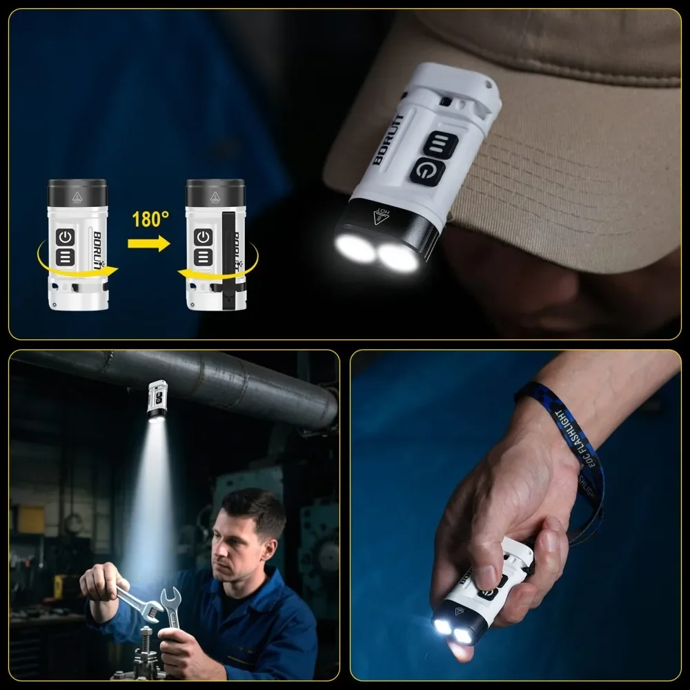 BORUiT U10 EDC مصباح ليد جيب Max.880LM ضوء العمل المغناطيس الشعلة مع كليب IPX4 مقاوم للماء التخييم فانوس الجيب