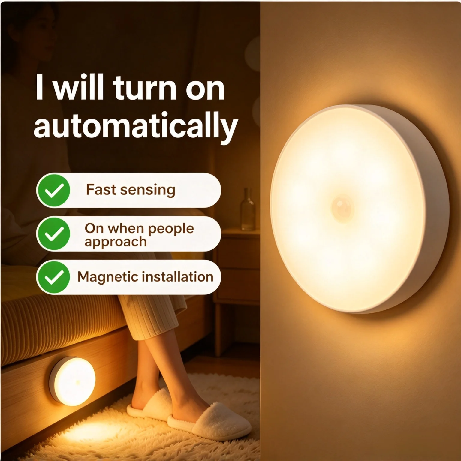 USB Rechargeable Motion Sensor Night Light,120° Wide Angle Dimmable LED Magnetic Wall Light for Hallway Bedroom Bathroom