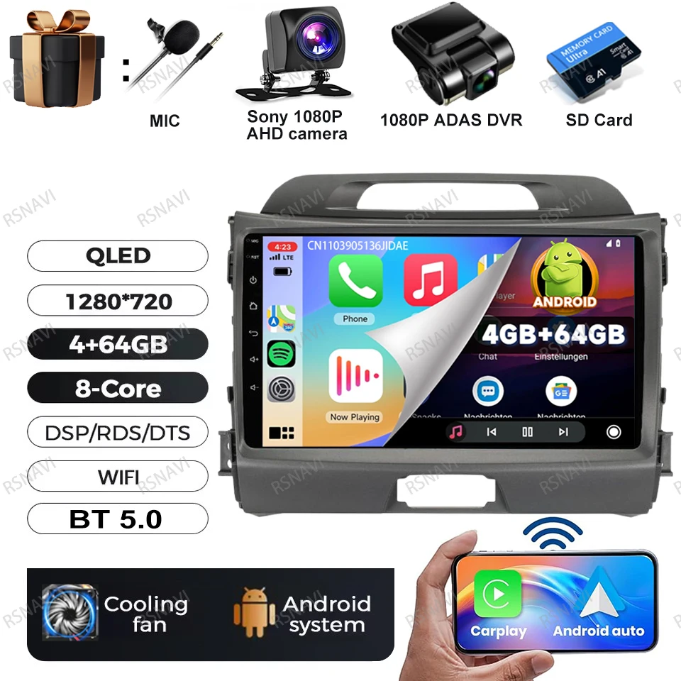 Autoradio Android 15 Voor KIA Sportage 2010 2011 2012 2013 2014 2015 2016 5G WIFI Qualcomm Navigatie DSP Stereo multimedia GPS