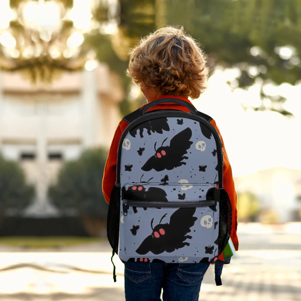 Mothman-Cartable bleu lumière du jour pour garçons, grande capacité, sac à dos étudiant, dessin animé, lycée, 17 pouces